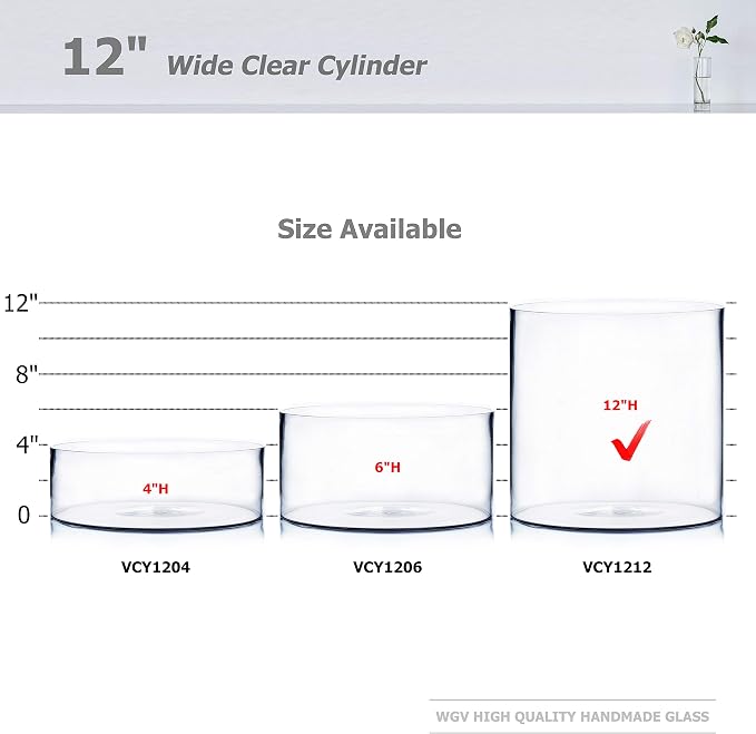 WGV Cylinder Vase, Width 12", Height 12", Floral Container, Planter Terrarium - Image 3