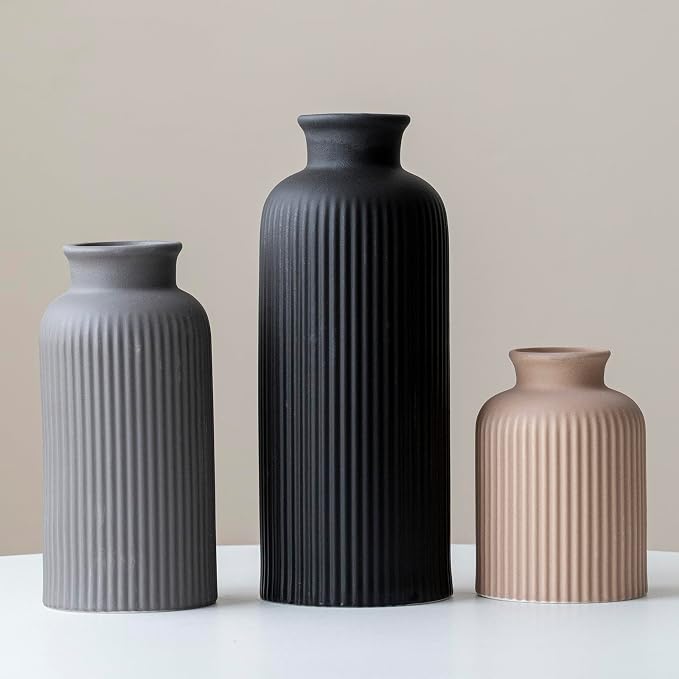 Large Modern Ceramic Vase Set, 3-Piece Decorative Vases - Image 9