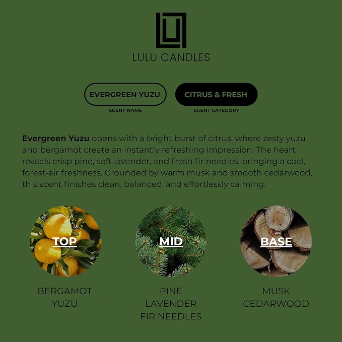 Lulu Candles | Evergreen Yuzu | Luxury Scented Soy Jar Candle | Hand Poured in - Image 4