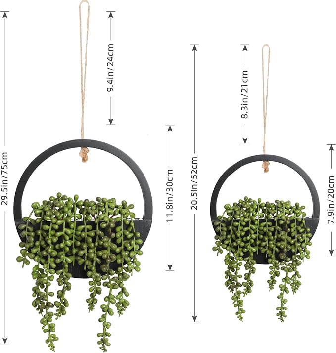 2pcs Artificial Succulents Hanging Plants 20.1'' Fake String of Pearls in Pot - Image 2