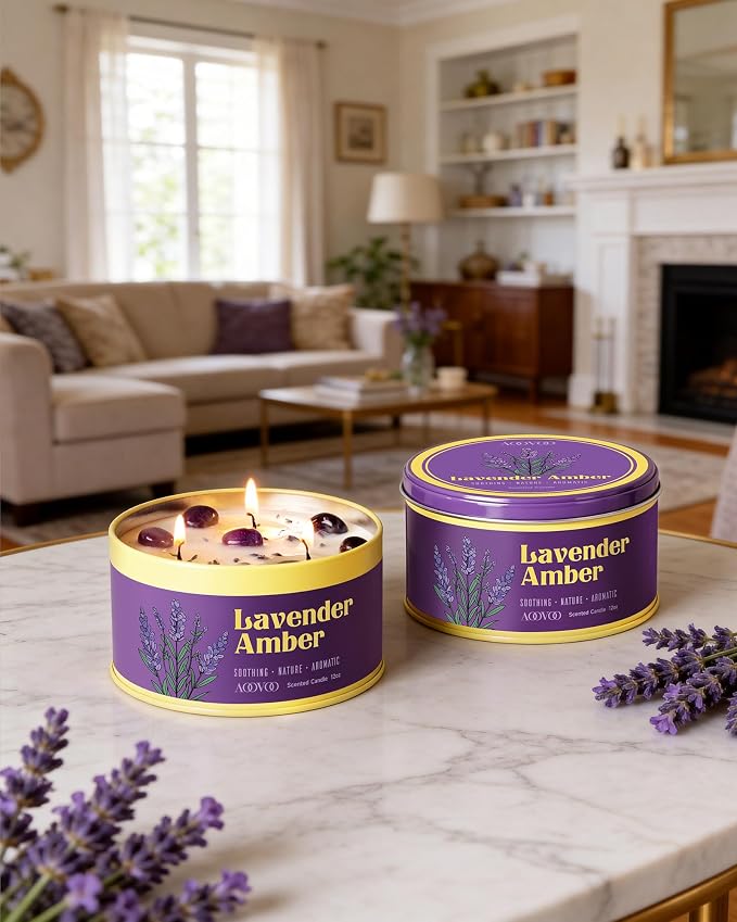 AOOVOO Lavender Amber Candles for Relaxation - Image 3