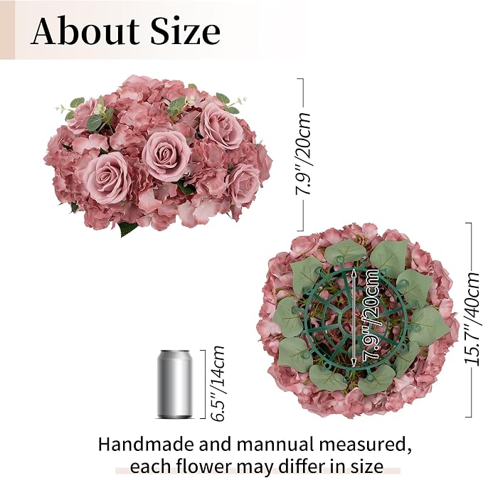 BLOSMON Artificial Flower Balls Wedding Centerpieces, Dusty Pink | 15.7" Dia - Image 5