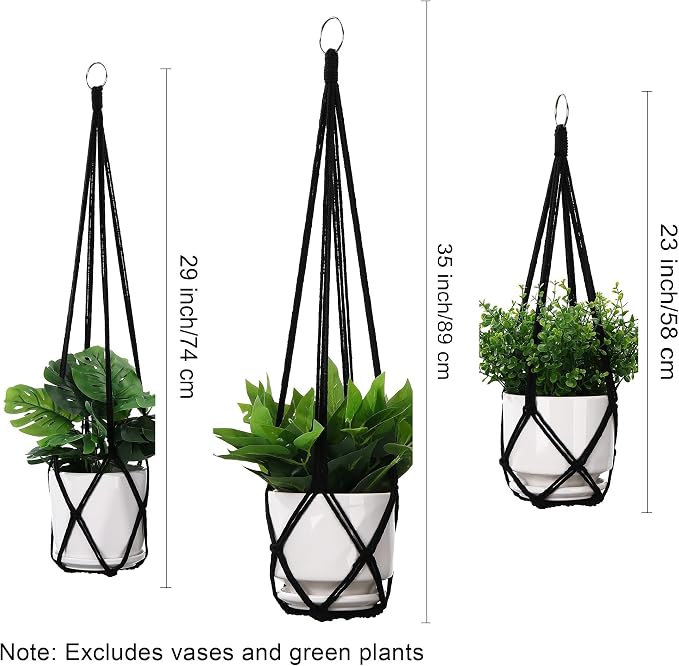 YIBOT Black Macrame Plant Hanger Indoor Hanging Planter Basket | 3 Pack Crochet - Image 3