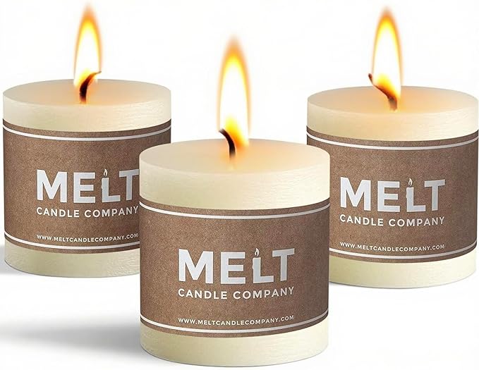 Melt Candle Ivory Pillar Candles, 3 Pack, 3 x 3 Inch | Up to 55-hour burn by MeltCandleCompany