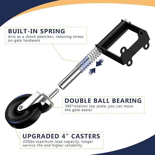 Ronlap Gate Caster Wheels for Wooden Gate, 220 Lbs, Upgraded 4 Inches | Heavy - Image 4