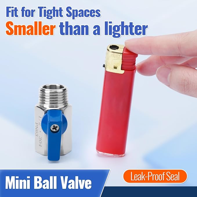 2 Pack 1/2" Mini Ball Valve, 304 Stainless Steel Water Flow Control Male x - Image 3