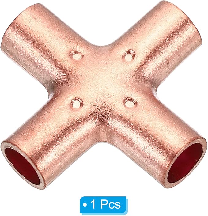 PATIKIL 1/4 Inch ID Copper Union Cross Pipe Fitting, 4 Way Welding Copper End - Image 3