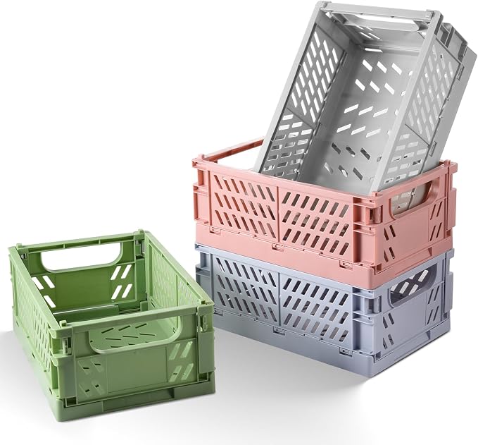 HUUSMOT 4-Pack Small Collapsible Plastic Storage Baskets, 9.8"x6.5"x3.8" | by HUUSMOT