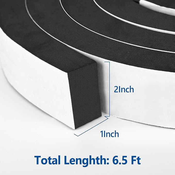 Kikerike Self Adhesive Foam Tape Weatherstrip 2In x 1In x 6.5Ft High Density - Image 2