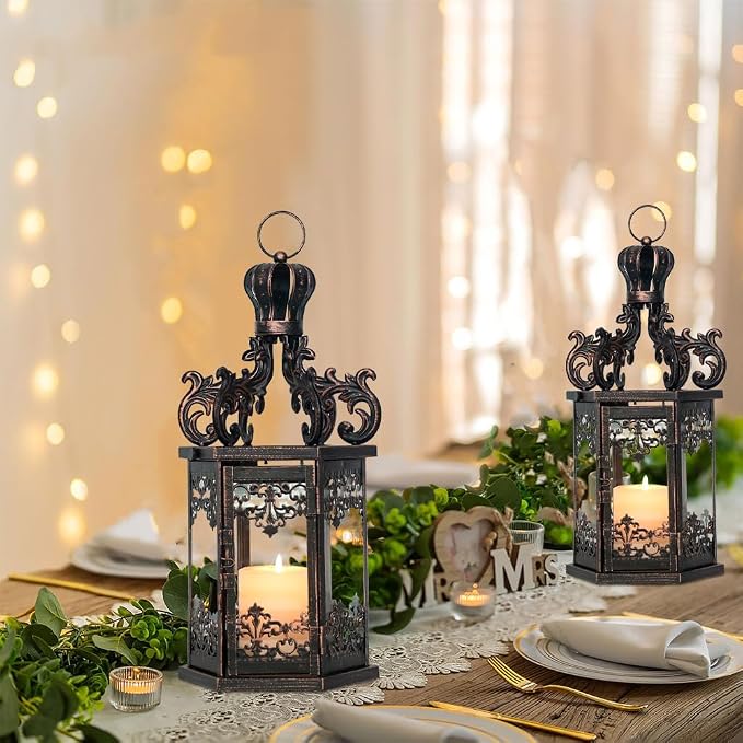 NEEDOMO Large Lanterns Decorative Outdoor, 17.7" Black Lanterns Decor Indoor - Image 7