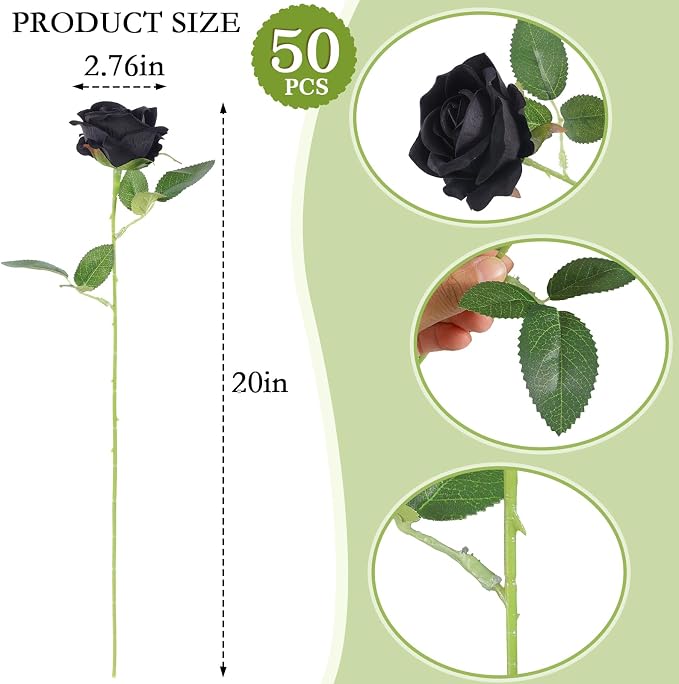 Hananona 50 Pcs Artificial Roses in Bulk, Fake Velvet Silk Roses Realistic - Image 2