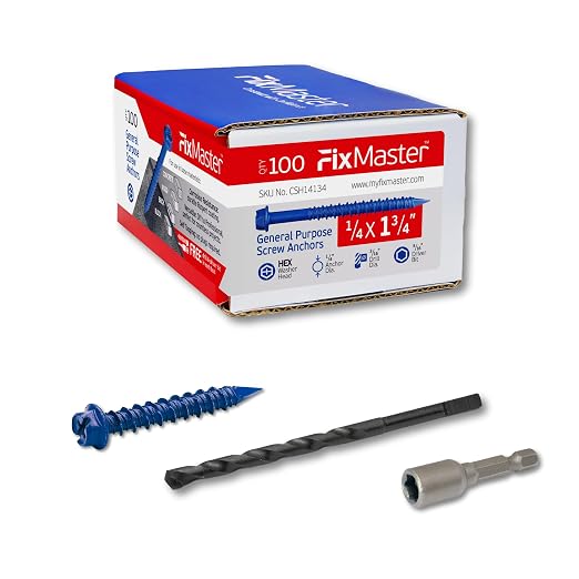 1/4 x 1-3/4 Hex Head Blue Concrete Screw Anchors w/one Screwdriver and Drill Bit by Unknown
