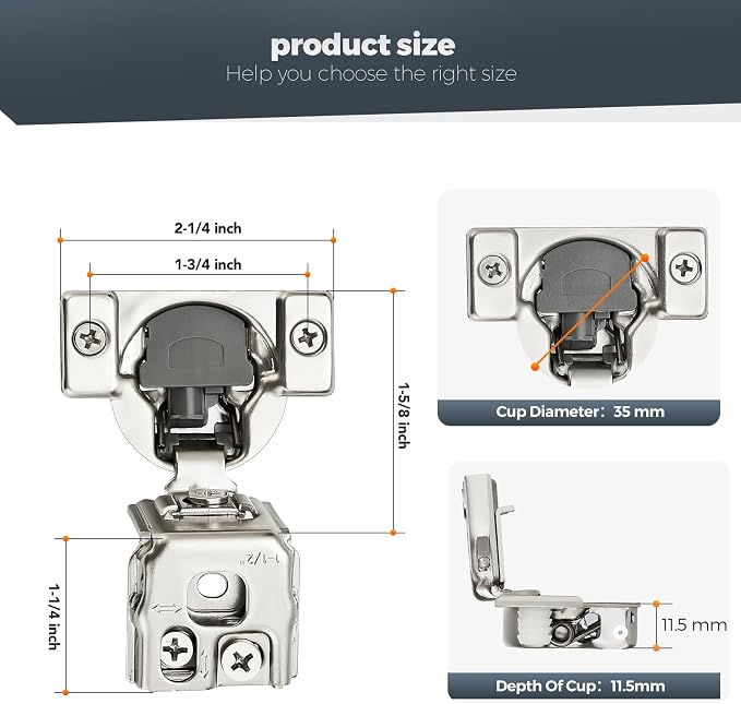Satin Nickel Cabinet Hinges 1-1/2 Inch Overlay 20 Pack | Stainless Steel Build - Image 3