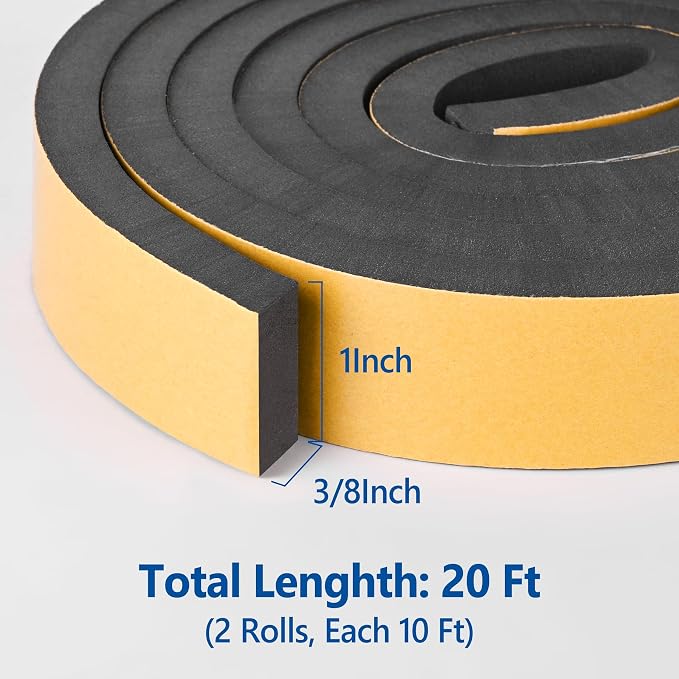 Self Adhesive Foam Tape Weatherstrip 1in x 3/8in x 20Ft High Density Foam - Image 2
