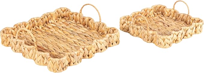 Household Essentials Woven Water Hyacinth Scalloped Square Trays by HouseholdEssentials