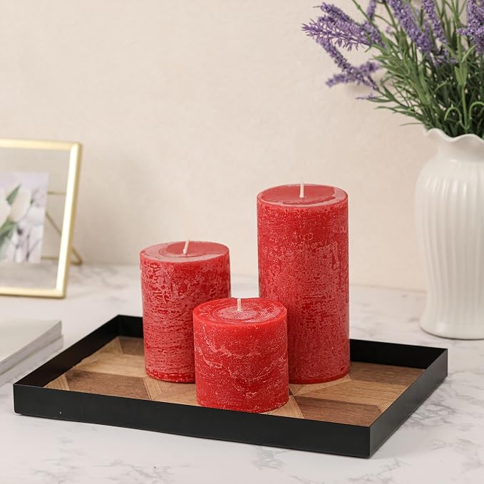 3x3 Inch Bright Red Pillar Candles Set of 3 - Image 2