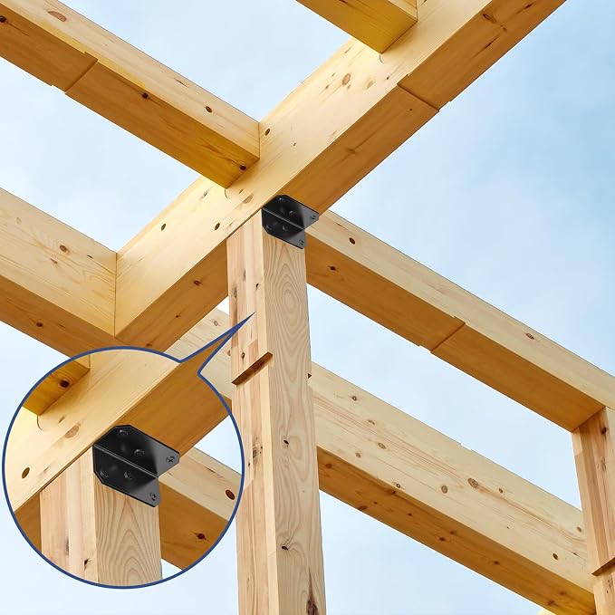 Yuleimy L Brackets for Wood, 2x4 Inch Galvanized Corner Braces, 4×2×2 in. black - Image 5