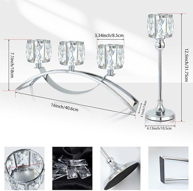 3 Arms Crystal Bowl Tealight Candelabra Votive Candle Stand, Wedding - Image 3