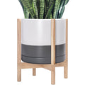 D'vine Dev Ceramic Pot with Natural Wood Stand, 14 in, 55-B-R-6 | Mid-Century by DvineDevPlanterPotsandStand