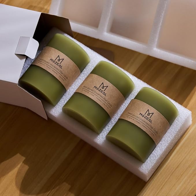 MOZEAL 3" x 4" Hand-Poured Unscented Olive Green Candle, Dripless Moss Green - Image 5