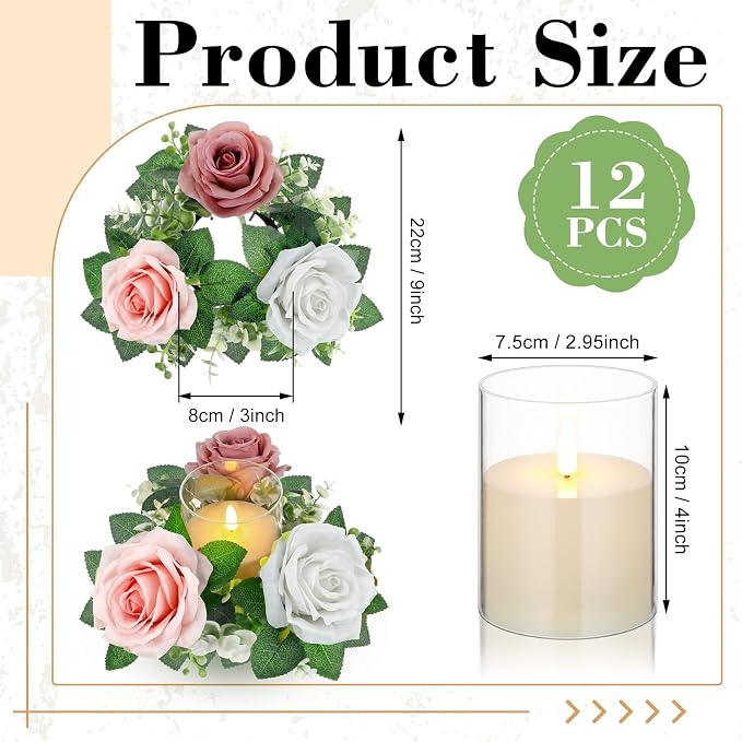 Yunlly 12 Pcs Rose Candle Rings - Image 2