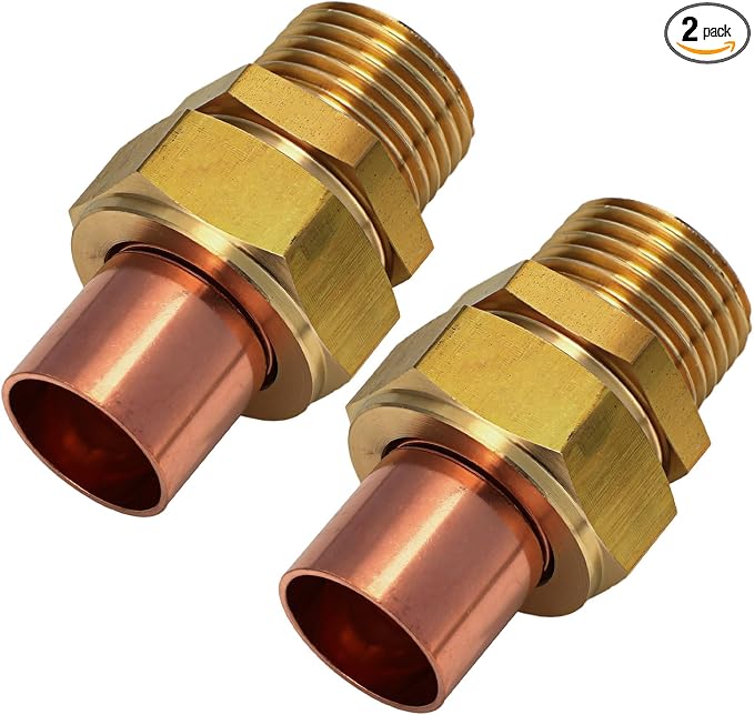 2 Pack 1/2" C x MIP LF Brass Pipe Copper Union Sweat to Male | by Otoolling