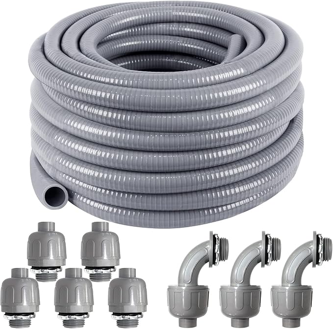 1inch 50ft Electrical Conduit Kit, Liquid-Tight Conduit and Connector | Flex by ANSGERY