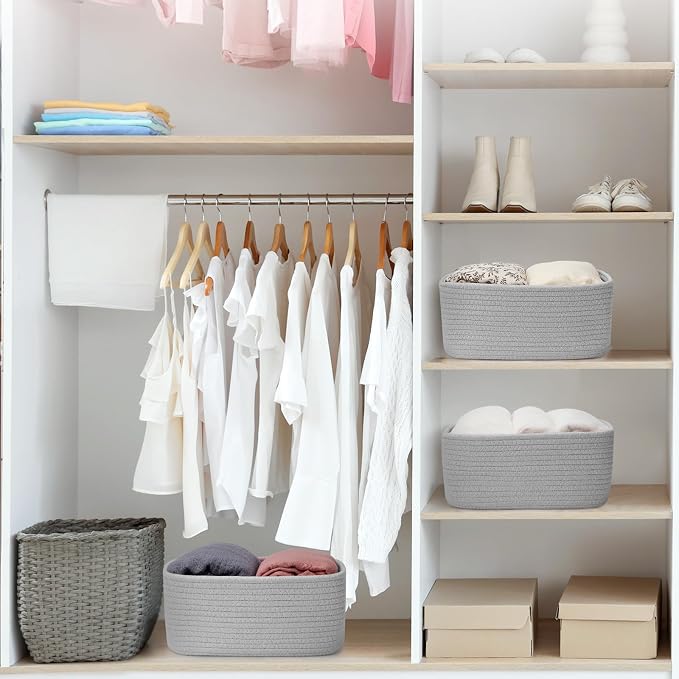 3 Pack Small Storage Baskets for Organizing, 11.8×7.8×5.1", Cotton Rope Basket - Image 3