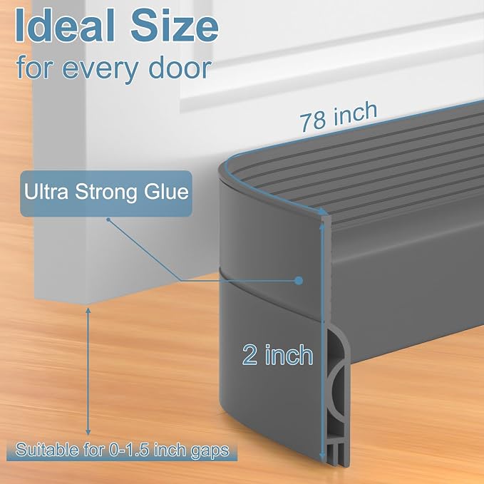 Door Draft Stopper, Door Sweep, Weather Stripping Seal 78Inch Gray | Silicone - Image 5