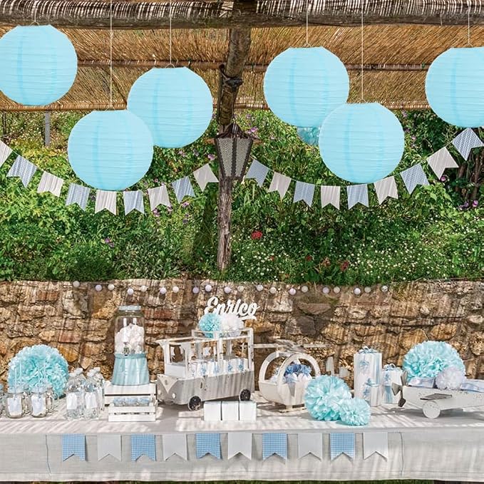 BEISHIDA 12 Inch Blue Paper Lanterns 6 Packs Hanging Round Chinese Lantern | - Image 5