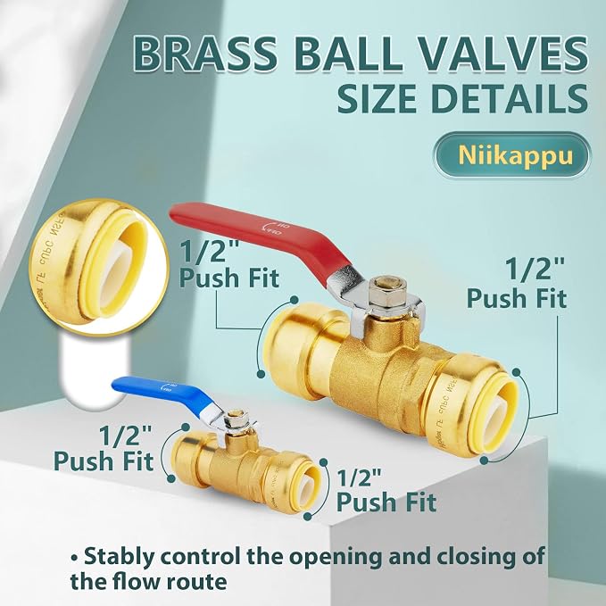 1/2" Ball Valves, 8 Pack Push Fit Shut Off Valves - Image 2