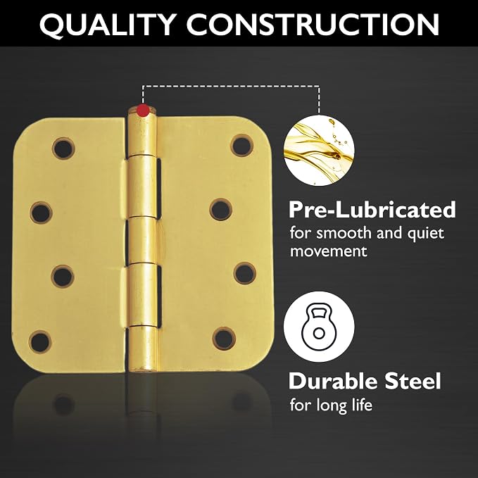 Design House Interior Door Hinge, Satin Brass | 5/8" Radius, Transitional - Image 4