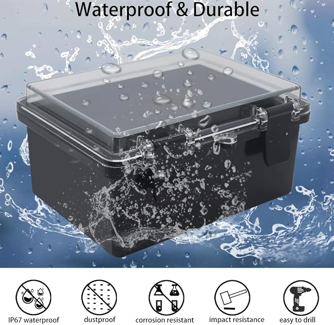 Junction Box, Hinged Black Clear Cover IP67 Waterproof ABS Project Box - Image 2