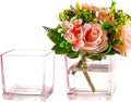 Square Pink Glass Vases Set of 2, Flower Vases by MARTAGE