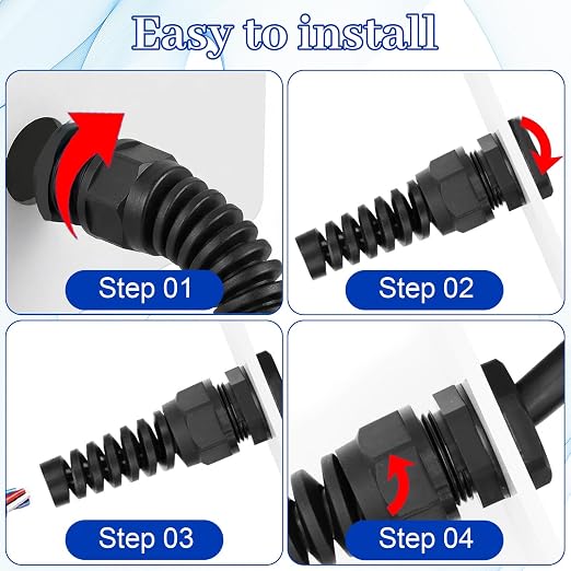 4-Pack NPT 1/2" Waterproof Cable Glands | Adjustable 6-12mm Spiral Strain - Image 6