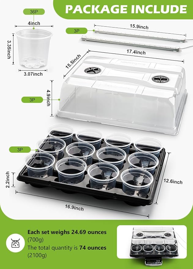 36 Pack 4 Inch Clear Plant Pots & 3 Pack 12 Cell Nursery Pot Trays - Image 2