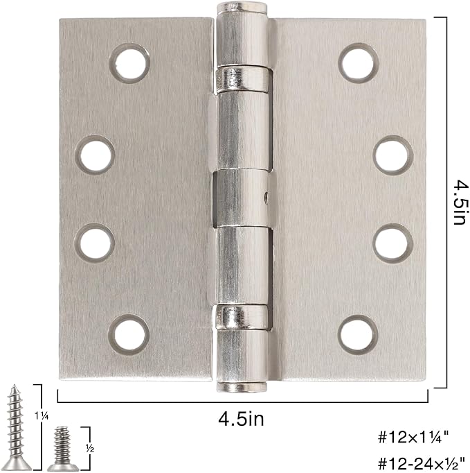 TDCHINGES Heavy Duty Door Hinges Brushed Nickel 4.5 Inch x 4 1/2" Square | 2 - Image 2