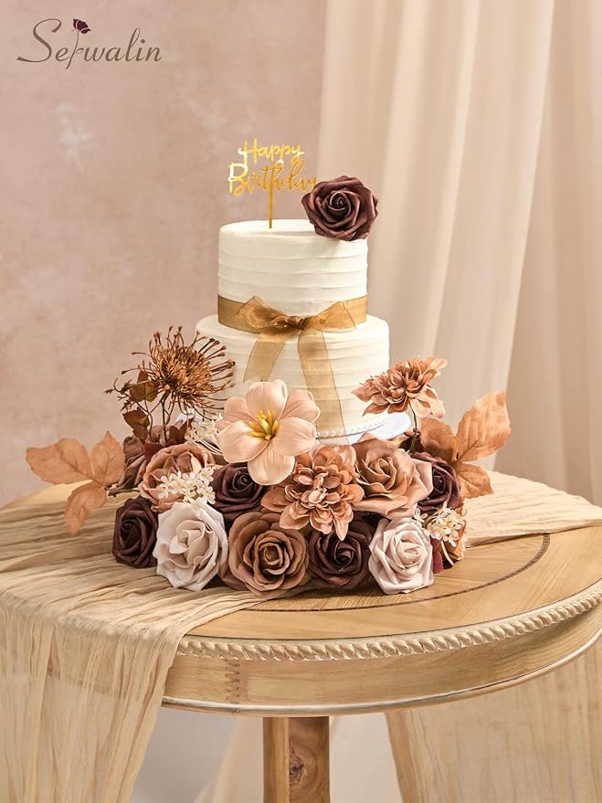 Serwalin Brown & Apricot Artificial Flowers, Silk Fall Flowers - Image 2