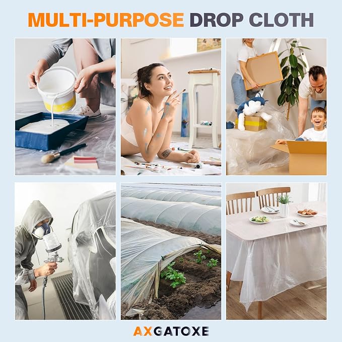 Axgatoxe 12 x 9 Ft Plastic Drop Cloths - Image 7