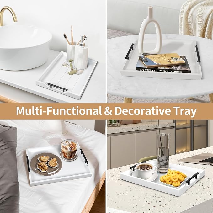 SXNOWS Wood Serving Tray with 2 Sets of Handles, 4 Coasters Included - Image 9