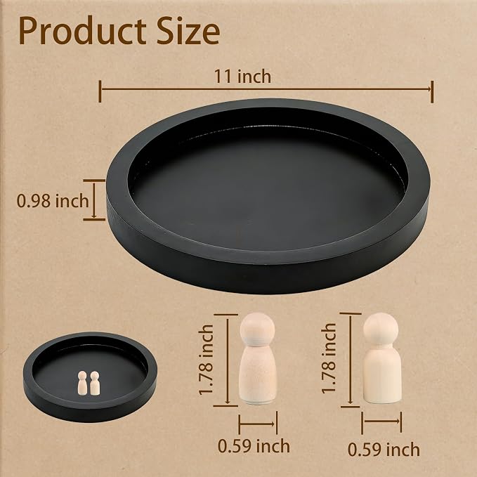 11 Inches Round Wooden Tray Decor, Round Wood Tray - Image 2