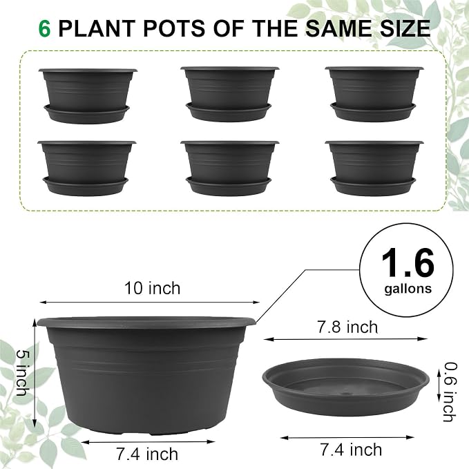 6 Pack 10 inch Plant Pot, Round Plastic Plant Pots - Image 2