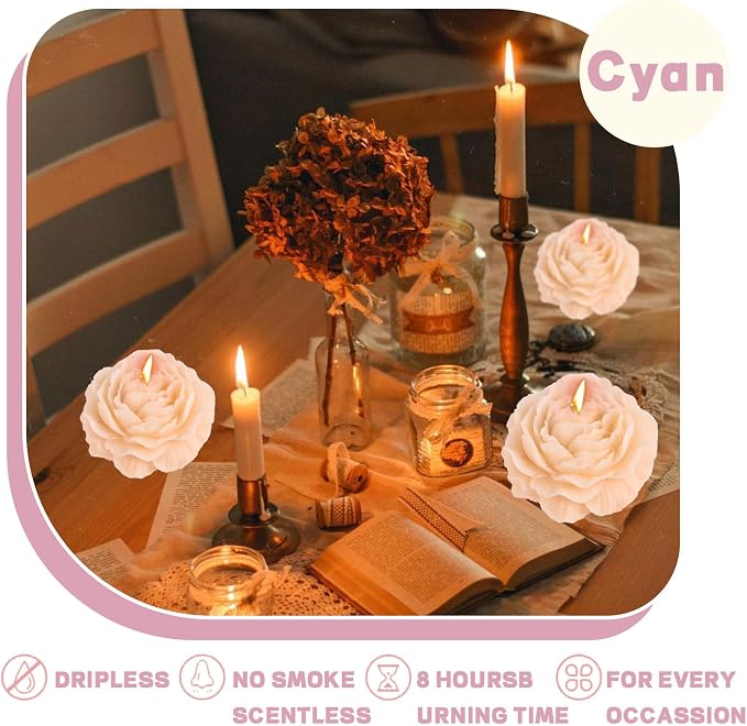 Peony Flower Shape Candle, Soy Wax Scented Decor - Image 2