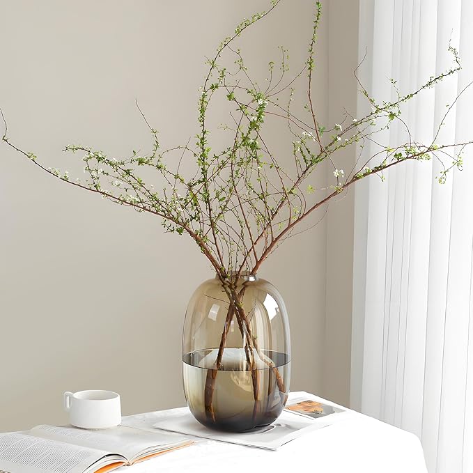 GeLive Brown Glass Vase Round Clear Colored Flower Vase - Image 6