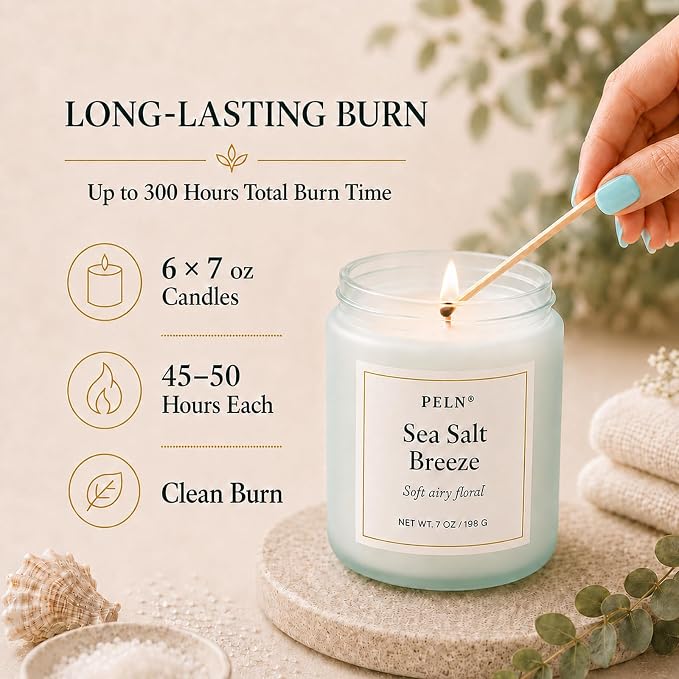 Scented Candles Gift Set, Fresh Botanical Scents | Eucalyptus, Sea Salt & - Image 4