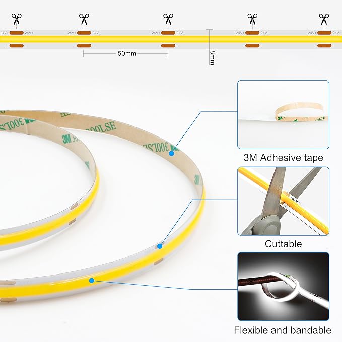 AXMOTUT 32.8ft White COB LED Strip Light - Image 5