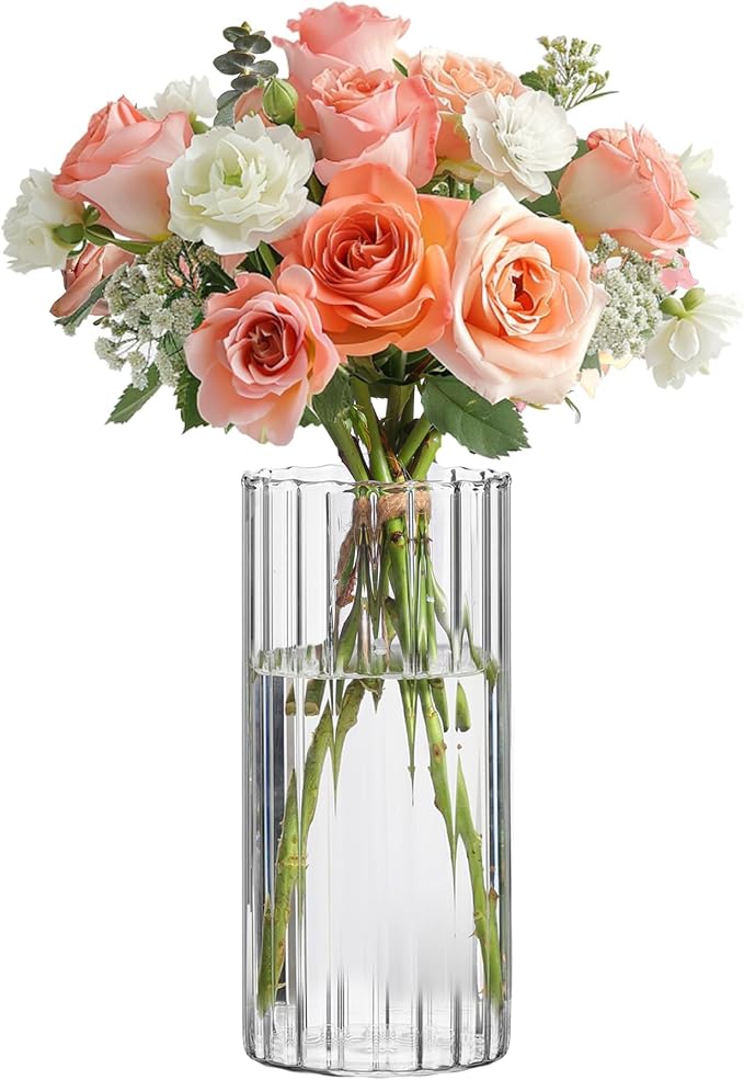ComSaf Glass Cylinder Vase 8 Inch Tall, Hurricane Floating Candle Holder by ComSaf