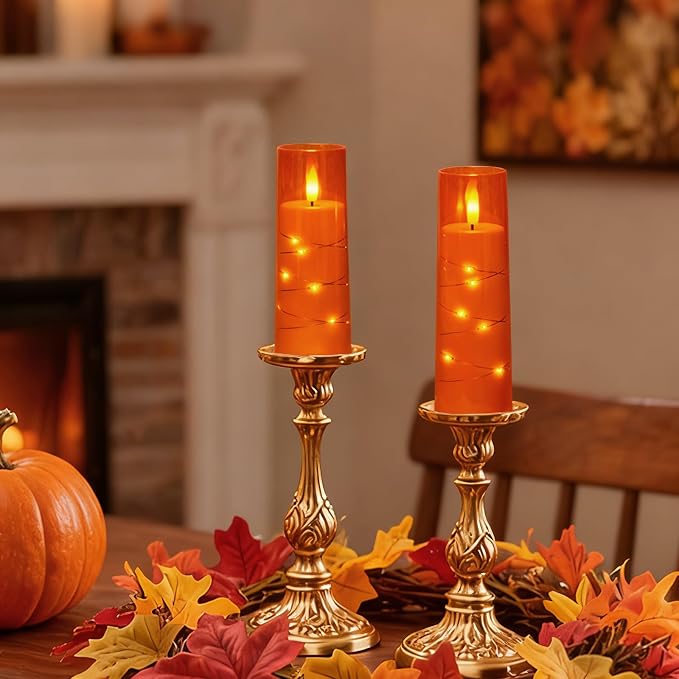Raycare 9 Pcs Orange Halloween Flameless Pillar Candles - Image 8