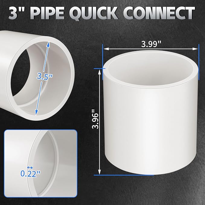 2Pcs White 3 inch PVC Coupling, Socket x Socket, Furniture Build Grade Sch40 - Image 3