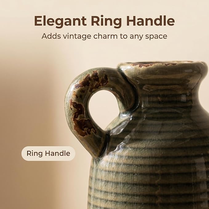 Ceramic Vase Set of 3 with Handles, Versatile as Table Centerpiece or Mantel & - Image 3